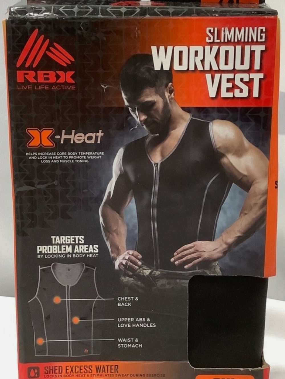 RBX MENS SLIMMING WORKOUT VEST Weight Loss X-Heat Sweat Vest Black Front Zip 2XL - Picture 11 of 13